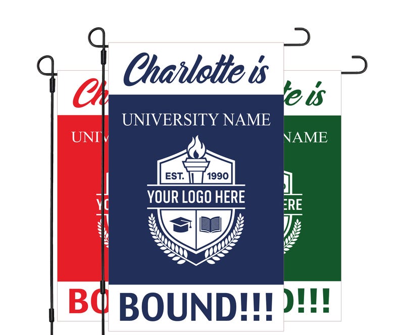 Personalized College Bound Garden Flag, Double Sided Custom University, College Logo, Class of 2024 Flag, School Graduation 2025 Yard Sign