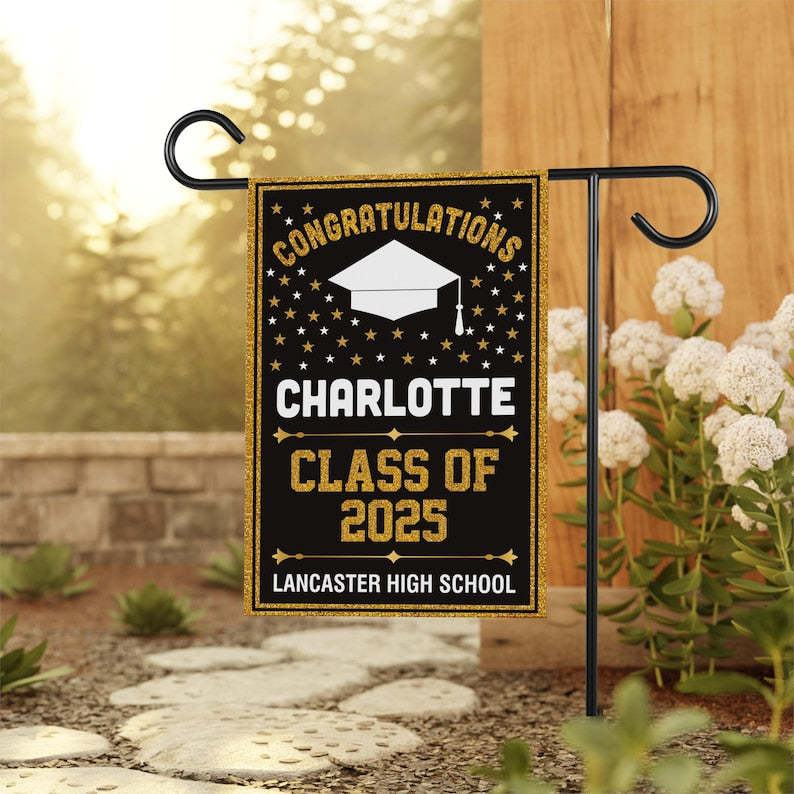 Personalized Graduation Garden Flag, Double Sided, Custom Name & School, Outdoor Graduation Decoration 2025 Yard Sign, Class of 2025 Flag