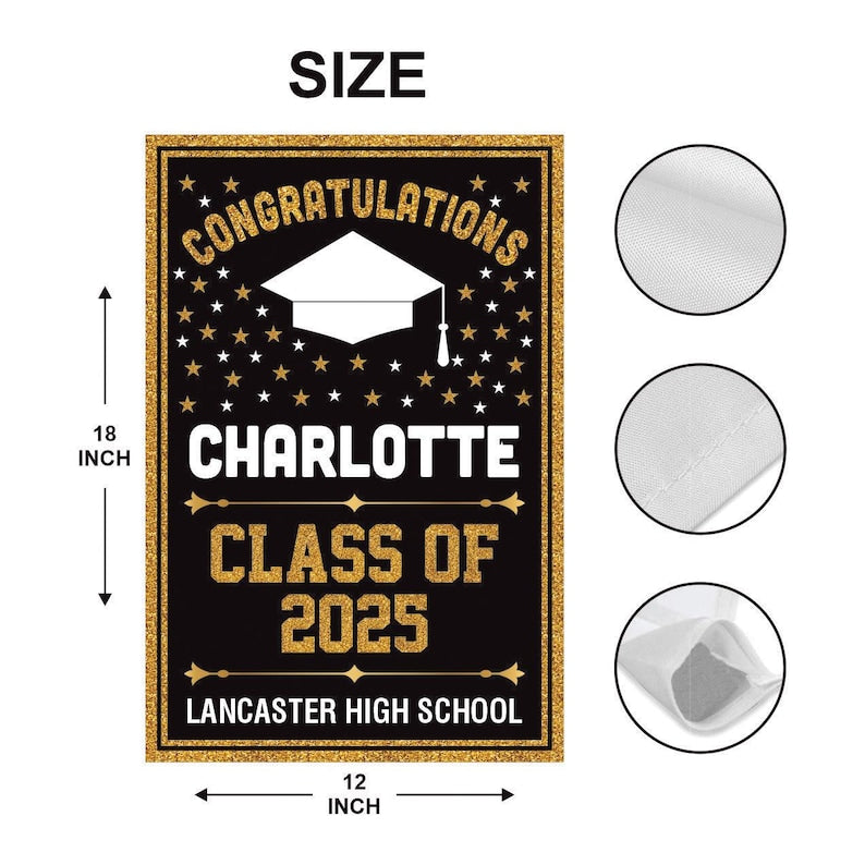 Personalized Graduation Garden Flag, Double Sided, Custom Name & School, Outdoor Graduation Decoration 2025 Yard Sign, Class of 2025 Flag