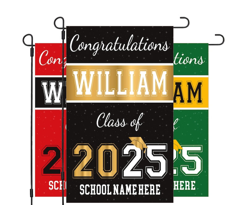 Personalized Graduation Garden Flag, Double Sided, Custom Name & School, Outdoor Graduation Decoration 2025 Yard Sign, Class of 2025 Flag