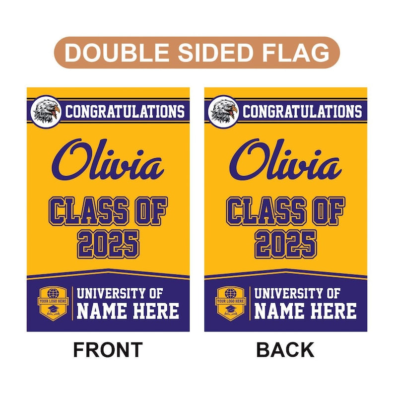 Personalized Graduation Garden Flag, Double Sided, Custom Name & School, Outdoor Graduation Decoration 2025 Yard Sign, Class of 2025 Flag