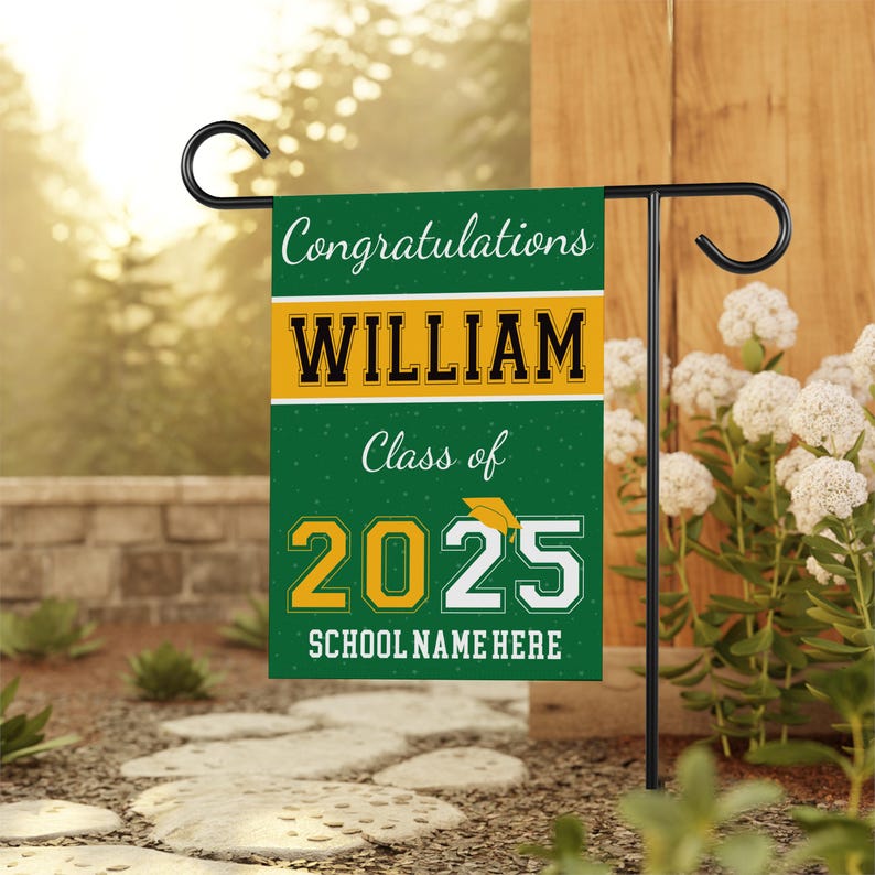 Personalized Graduation Garden Flag, Double Sided, Custom Name & School, Outdoor Graduation Decoration 2025 Yard Sign, Class of 2025 Flag