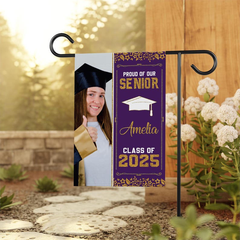 Personalized Graduation Garden Flag with Photo, Double Sided, Custom Name & School, Senior Graduation 2025 Yard Sign, Class of 2025 Flag