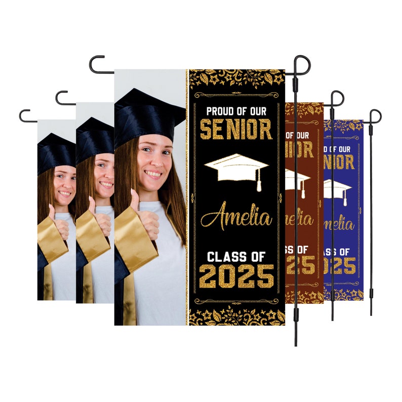 Personalized Graduation Garden Flag with Photo, Double Sided, Custom Name & School, Senior Graduation 2025 Yard Sign, Class of 2025 Flag