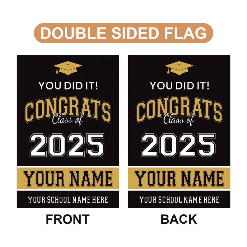 Personalized Graduation Garden Flag, Double Sided, Custom Name & School, Outdoor Graduation Decoration 2025 Yard Sign, Class of 2025 Flag