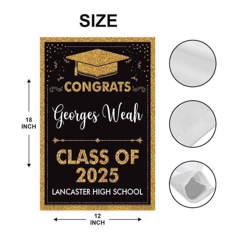 Personalized Graduation Garden Flag, Double Sided, Custom Name & School, Outdoor Graduation Decoration 2025 Yard Sign, Class of 2025 Flag