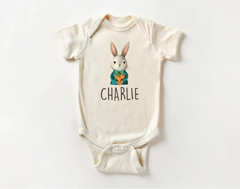 Personalized Name Bunny Boys Baby Bodysuit, Baby Shirt, Toddler Sweatshirt - Custom Easter Rabbit Gift