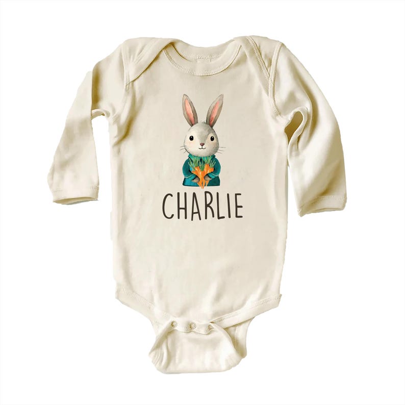 Personalized Name Bunny Boys Baby Bodysuit, Baby Shirt, Toddler Sweatshirt - Custom Easter Rabbit Gift