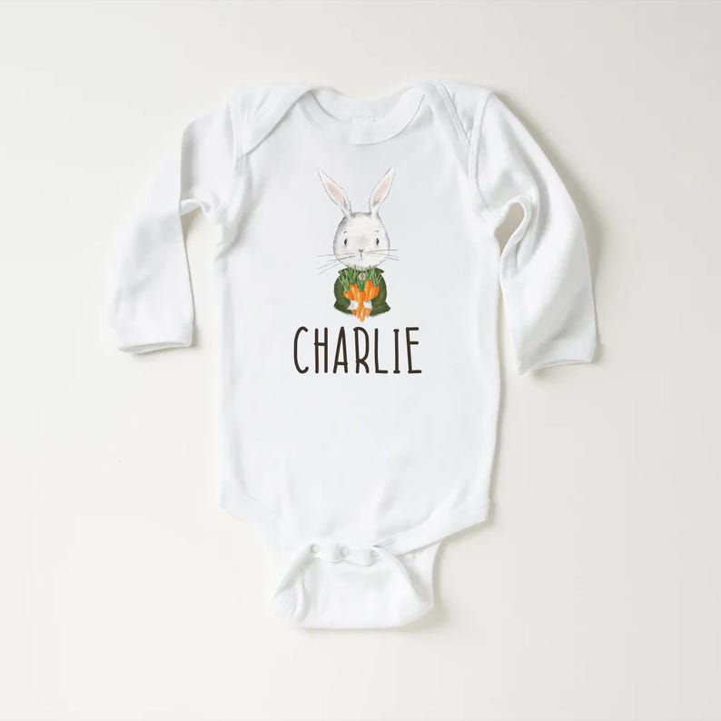 Personalized Name Bunny Boys Baby Bodysuit, Baby Shirt, Toddler Sweatshirt - Custom Easter Rabbit Gift