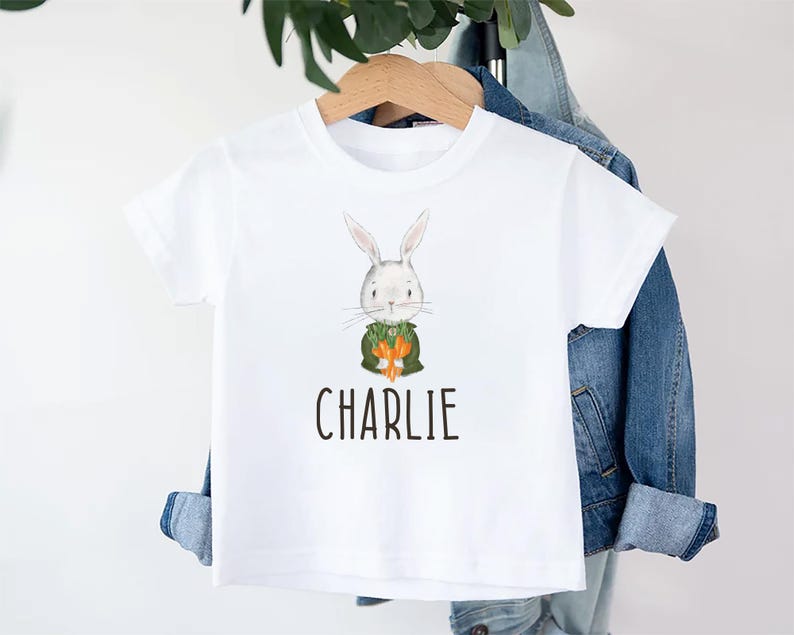 Personalized Name Bunny Boys Baby Bodysuit, Baby Shirt, Toddler Sweatshirt - Custom Easter Rabbit Gift