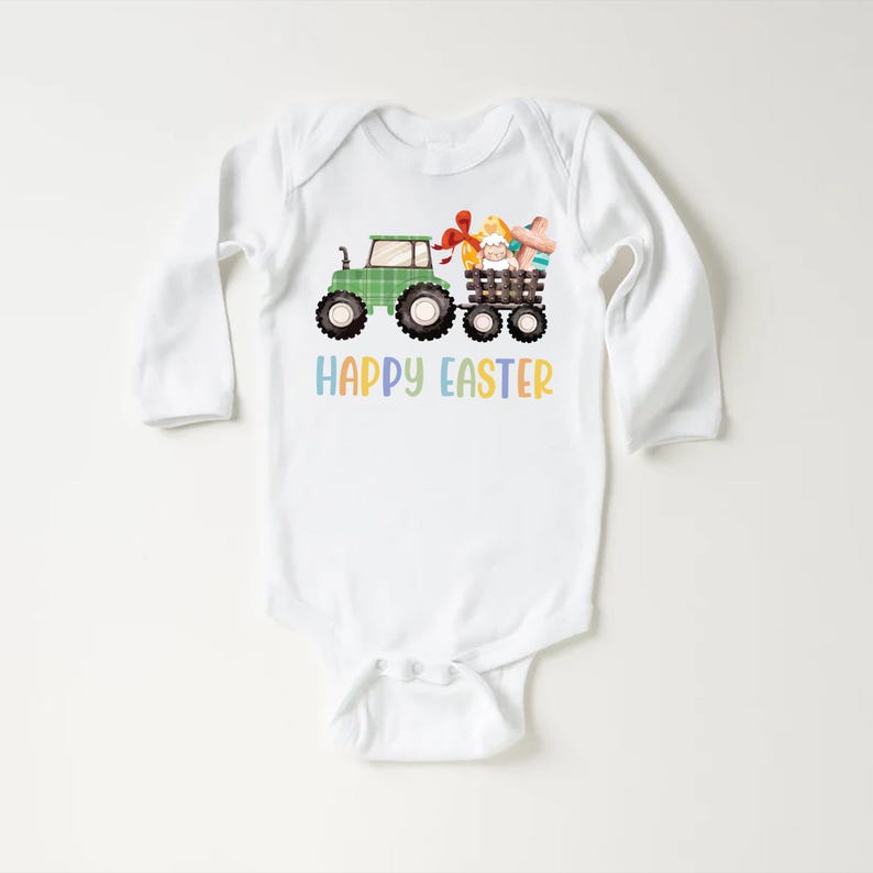 Tractor Easter Egg Hunt Baby Bodysuit, Baby Shirt, Toddler Sweatshirt - Easter Outfit, Basket Stuffer, Christian Easter Gift for Kids