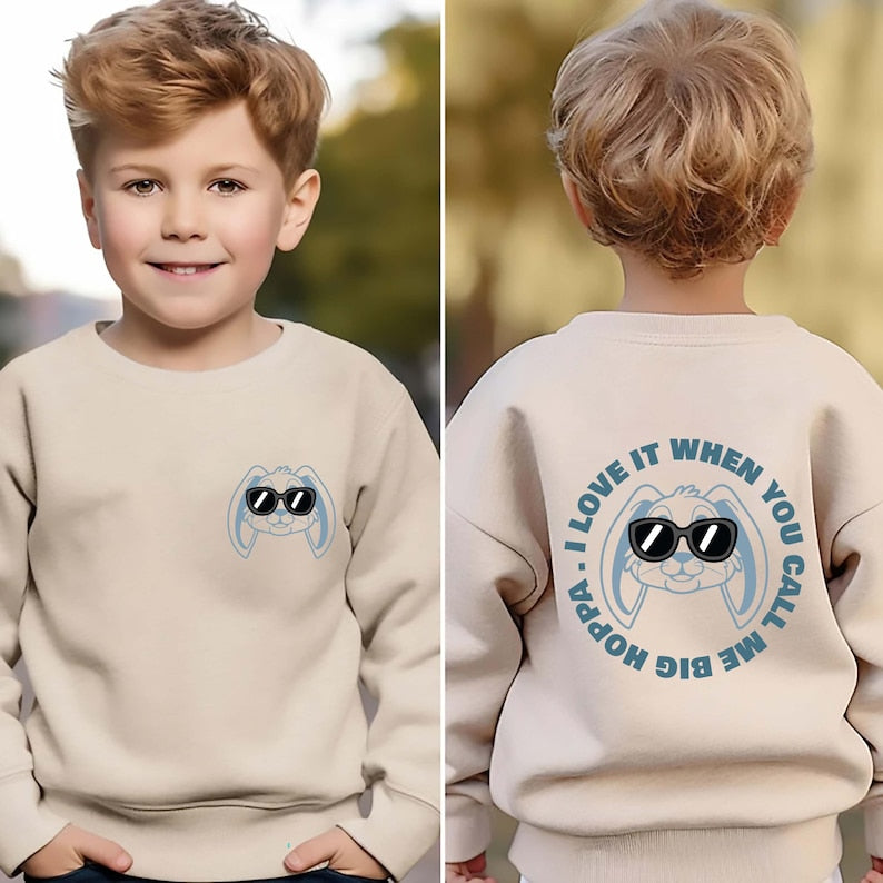 Bunny Boy Toddler Sweatshirt, Baby Shirt, Baby Bodysuit - Sunglasses Bunny Outfit, I Love It When You Call Me Easter Boy, Two Sided Design