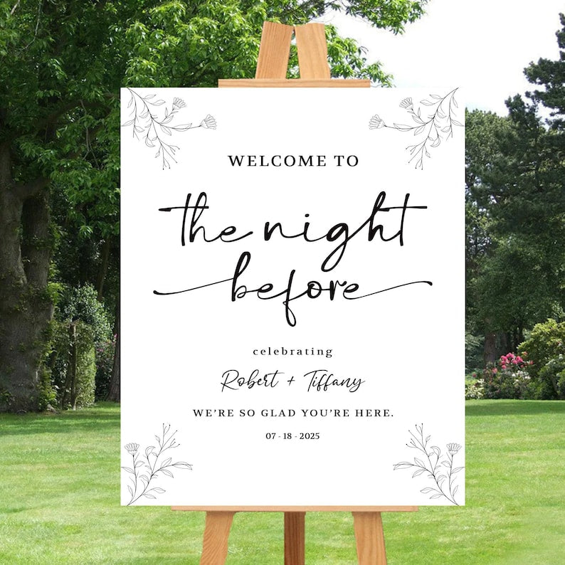 Rehearsal Dinner Welcome Sign, The Night Before Wedding Sign, Modern Minimalist Wedding Sign