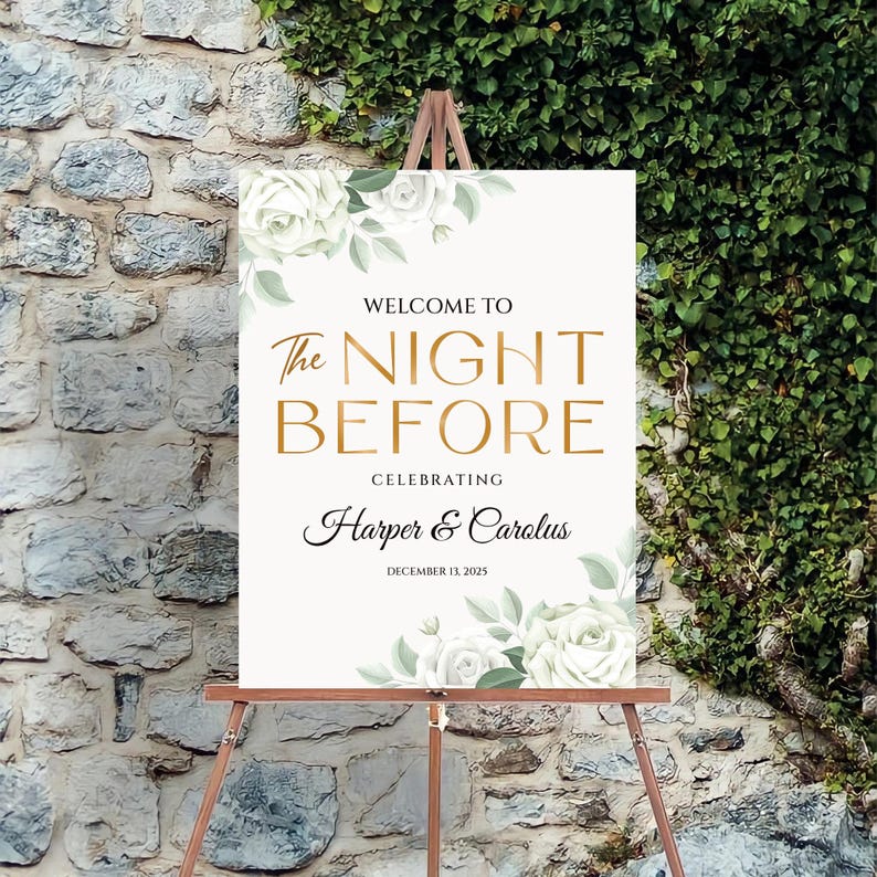 Rehearsal Dinner Welcome Sign, Greenery Wedding Rehearsal Sign, Dinner Decor, Custom Wedding