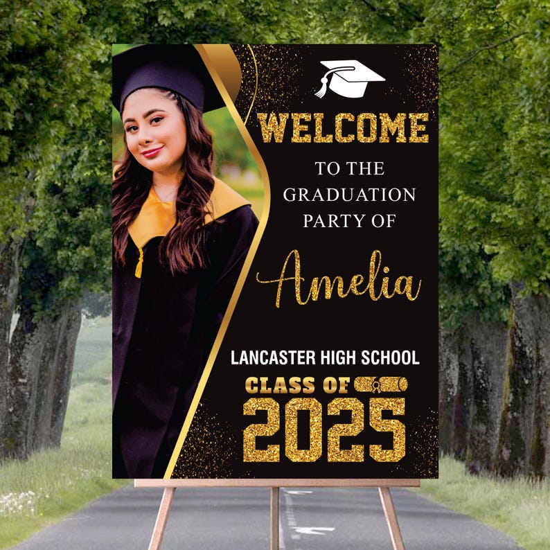 Personalized Graduation Welcome Sign, Custom Class of 2025 Party Sign with Photo, Graduation 2025 Decor, Congrats Grad Sign, Senior 25 Party