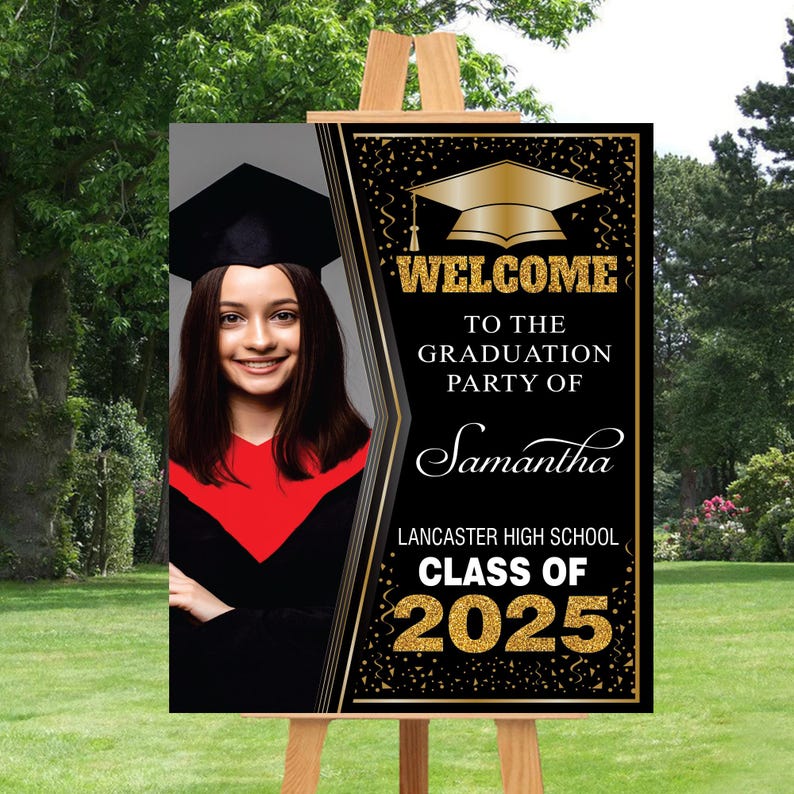 Personalized Graduation Welcome Sign, Custom Class of 2025 Party Sign with Photo, Graduation 2025 Decor, Congrats Grad Sign, Senior 25 Party