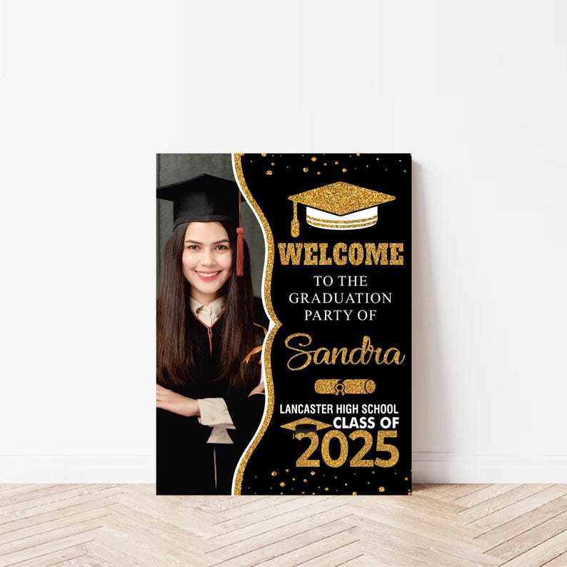 Personalized Graduation Welcome Sign, Custom Class of 2025 Party Sign with Photo, Graduation 2025 Decor, Congrats Grad Sign, Senior 25 Party