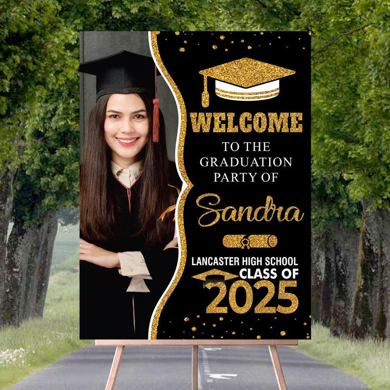 Personalized Graduation Welcome Sign, Custom Class of 2025 Party Sign with Photo, Graduation 2025 Decor, Congrats Grad Sign, Senior 25 Party