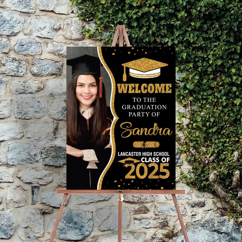 Personalized Graduation Welcome Sign, Custom Class of 2025 Party Sign with Photo, Graduation 2025 Decor, Congrats Grad Sign, Senior 25 Party