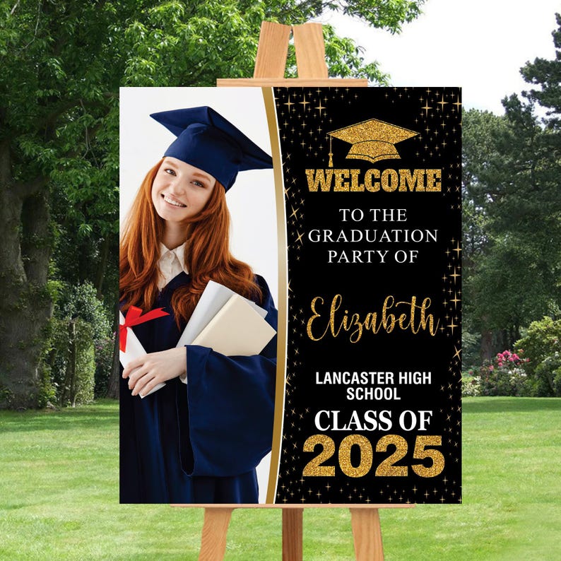 Personalized Graduation Welcome Sign, Custom Class of 2025 Party Sign with Photo, Graduation 2025 Decor, Congrats Grad Sign, Senior 25 Party