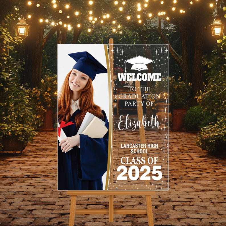 Personalized Graduation Welcome Sign, Custom Class of 2025 Party Sign with Photo, Graduation 2025 Decor, Congrats Grad Sign, Senior 25 Party