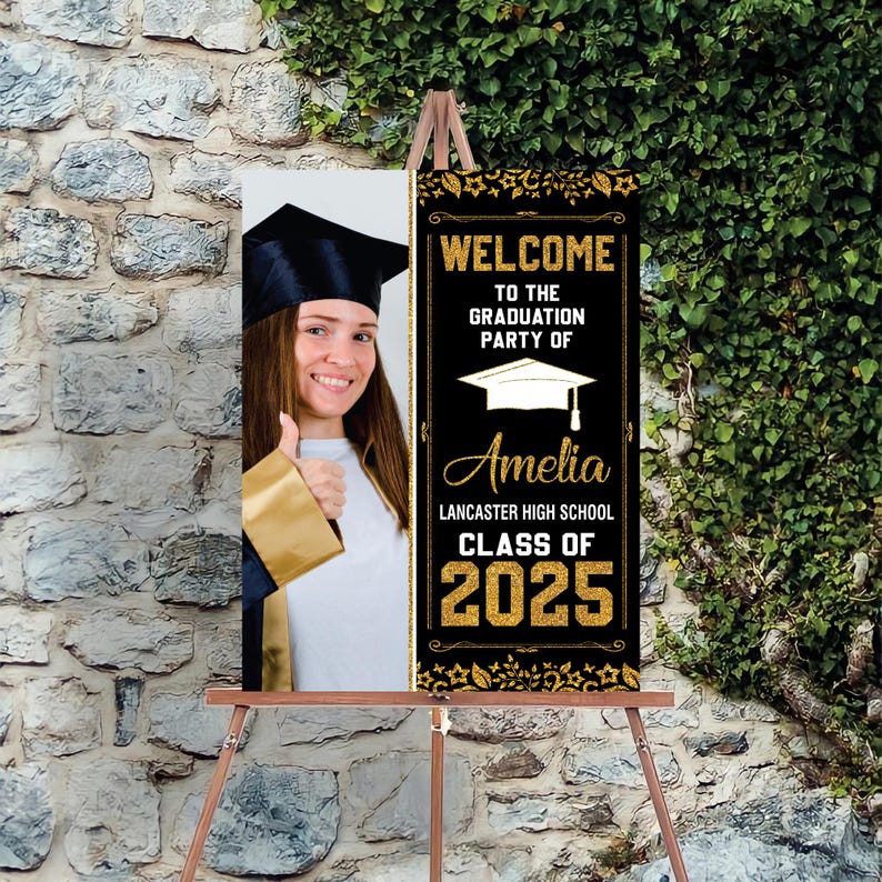 Personalized Graduation Welcome Sign, Custom Class of 2025 Party Sign with Photo, Graduation 2025 Decor, Congrats Grad Sign, Senior 25 Party