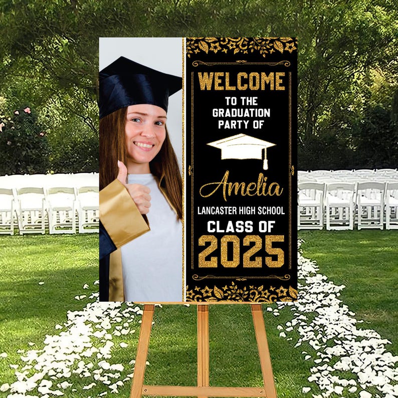 Personalized Graduation Welcome Sign, Custom Class of 2025 Party Sign with Photo, Graduation 2025 Decor, Congrats Grad Sign, Senior 25 Party