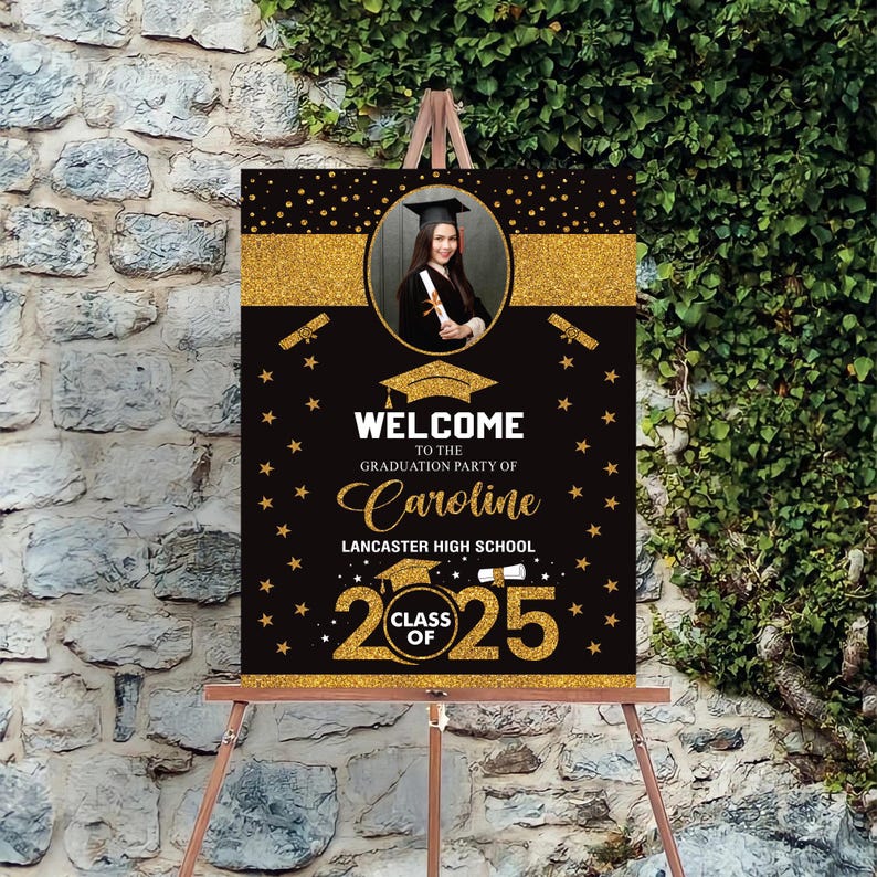 Personalized Graduation Welcome Sign, Custom Class of 2025 Party Sign with Photo, Graduation 2025 Decor, Congrats Grad Sign, Senior 25 Party