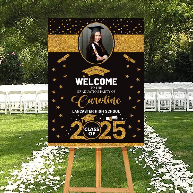 Personalized Graduation Welcome Sign, Custom Class of 2025 Party Sign with Photo, Graduation 2025 Decor, Congrats Grad Sign, Senior 25 Party