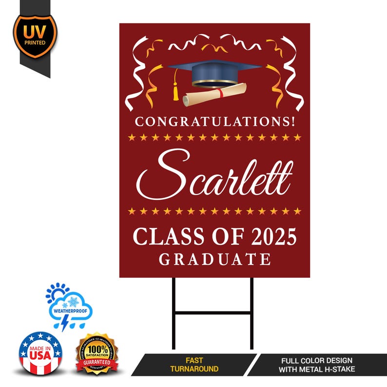 Personalized College Graduation Yard Sign 2025, College Logo Sign, Custom Graduate School College University Yard Sign with Metal H-Stake