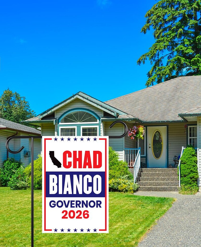 Chad Bianco For California Governor 2026 Garden Flag, Double Sided, 2026 Governor Flag, Elections Flag, Race Red White & Blue Flag