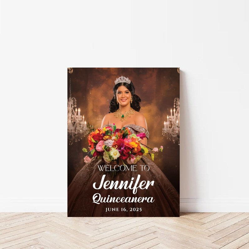 Quinceañera Photo Welcome Sign, Personalized Mis Quince Foamcore, PVC, Acrylic, Polystyrene, 15th Birthday Party Quince Board