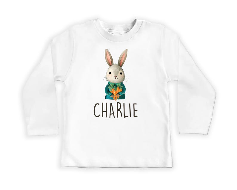 Personalized Name Bunny Boys Baby Bodysuit, Baby Shirt, Toddler Sweatshirt - Custom Easter Rabbit Gift