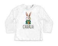 Personalized Name Bunny Boys Baby Bodysuit, Baby Shirt, Toddler Sweatshirt - Custom Easter Rabbit Gift