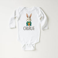 Personalized Name Bunny Boys Baby Bodysuit, Baby Shirt, Toddler Sweatshirt - Custom Easter Rabbit Gift