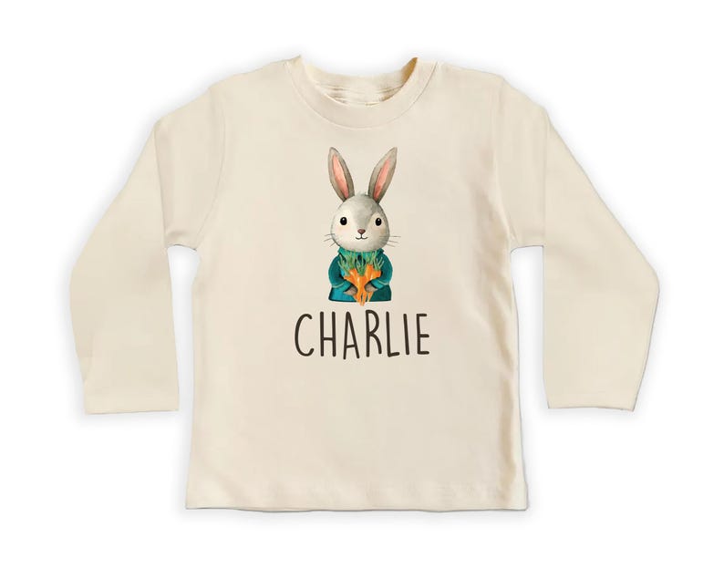 Personalized Name Bunny Boys Baby Bodysuit, Baby Shirt, Toddler Sweatshirt - Custom Easter Rabbit Gift