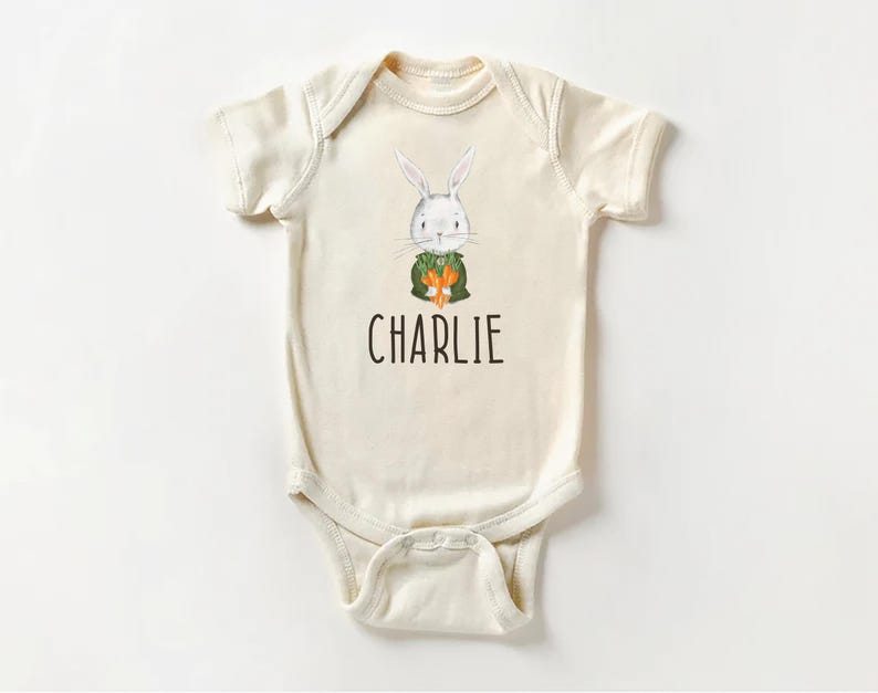 Personalized Name Bunny Boys Baby Bodysuit, Baby Shirt, Toddler Sweatshirt - Custom Easter Rabbit Gift