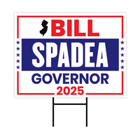 Bill Spadea For New Jersey Governor 2025 Yard Sign, Corrugated Plastic Governor Elections Race Red White & Blue Yard Sign with Metal H-Stake