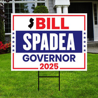 Bill Spadea For New Jersey Governor 2025 Yard Sign, Corrugated Plastic Governor Elections Race Red White & Blue Yard Sign with Metal H-Stake