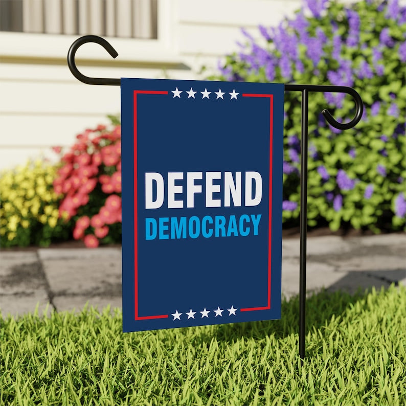 Defend Democracy Garden Flag, 12x18 Inch Double Sided, Resist Hate Flag, Anti-Trump Flag, Resist Racism Flag, Resist Fascism Flag