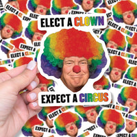 Clown Trump Sticker, Anti-Trump Vinyl & Paper Sticker, Trump Meme Political Humor, Anti-Fascist Anti-Racist Decal, Funny Gas Pump Sticker