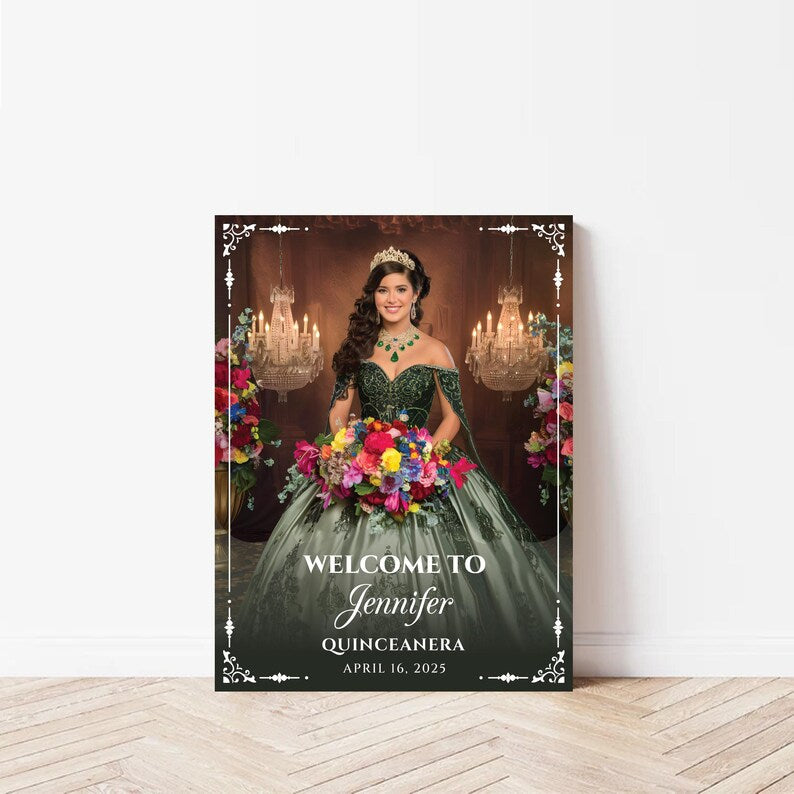 Quinceañera Photo Welcome Sign, Personalized Mis Quince Foamcore, PVC, Acrylic, Polystyrene, 15th Birthday Party Quince Board