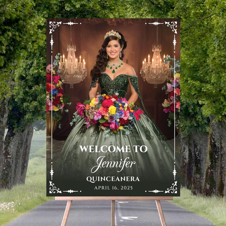 Quinceañera Photo Welcome Sign, Personalized Mis Quince Foamcore, PVC, Acrylic, Polystyrene, 15th Birthday Party Quince Board