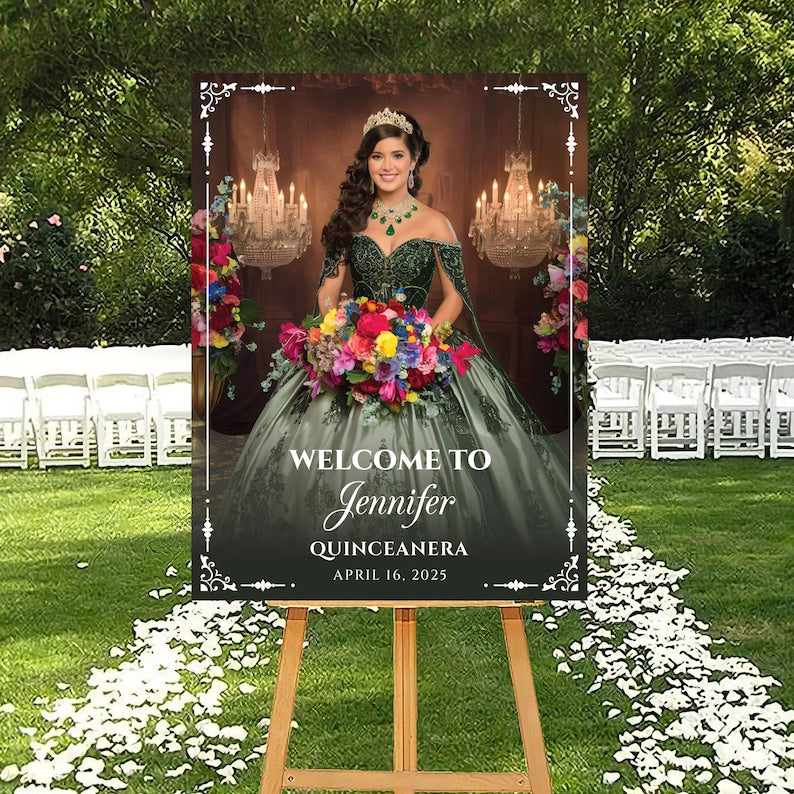 Quinceañera Photo Welcome Sign, Personalized Mis Quince Foamcore, PVC, Acrylic, Polystyrene, 15th Birthday Party Quince Board