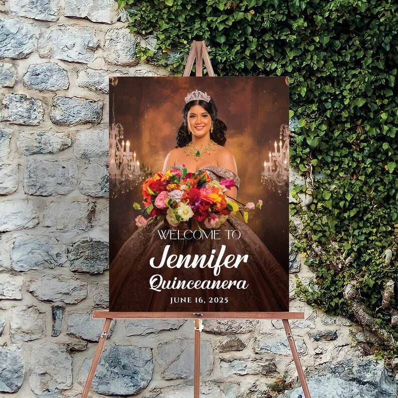 Quinceañera Photo Welcome Sign, Personalized Mis Quince Foamcore, PVC, Acrylic, Polystyrene, 15th Birthday Party Quince Board