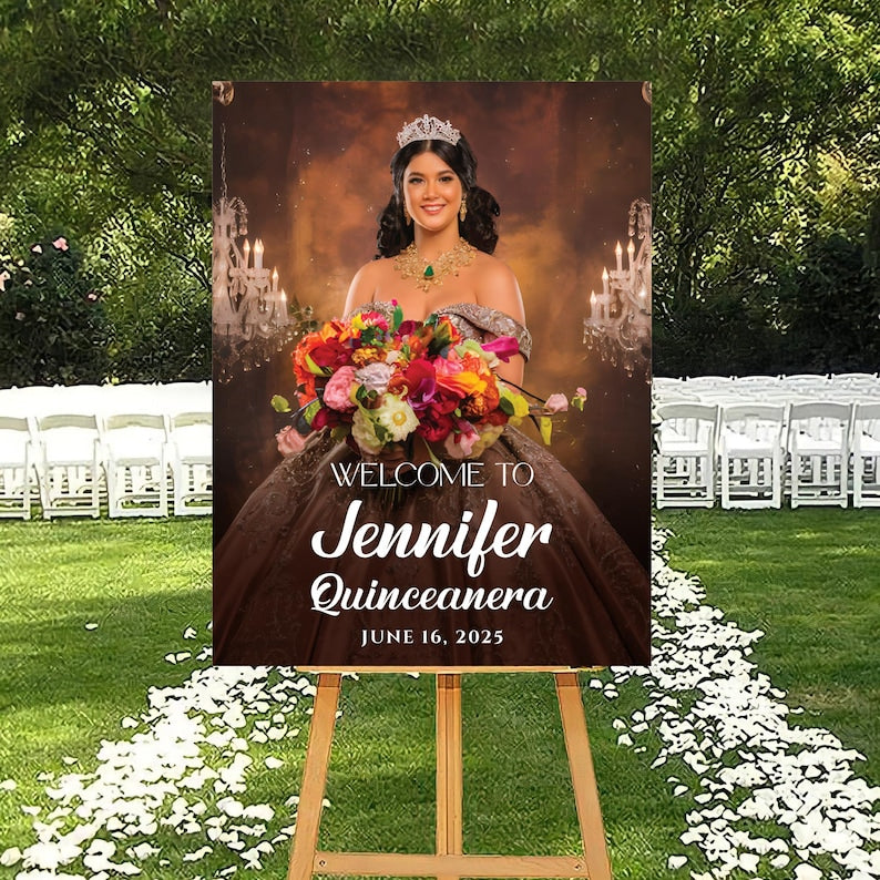 Quinceañera Photo Welcome Sign, Personalized Mis Quince Foamcore, PVC, Acrylic, Polystyrene, 15th Birthday Party Quince Board