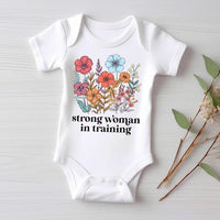 Strong Woman in Training Baby Bodysuit, Baby Shirt, Toddler Sweatshirt - Wildflower Floral Outfit, Women Empowerment Feminist Baby Gift