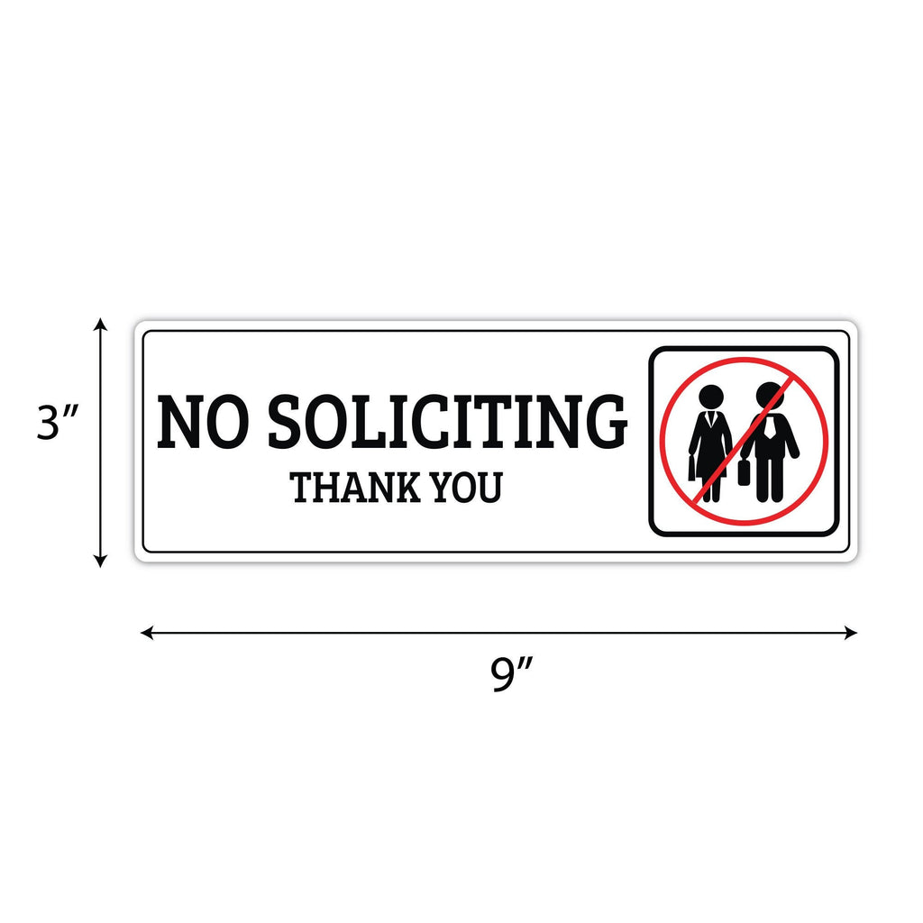 No Soliciting Sign for Door or Wall 9" x 3", Easy to Mount Plastic Sign, Self Adhesive No Soliciting Thank You PVC Sign for House, Office