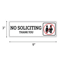 No Soliciting Sign for Door or Wall 9" x 3", Easy to Mount Plastic Sign, Self Adhesive No Soliciting Thank You PVC Sign for House, Office