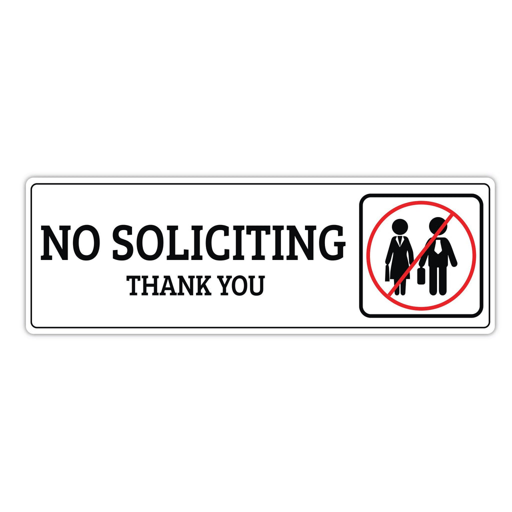 No Soliciting Sign for Door or Wall 9" x 3", Easy to Mount Plastic Sign, Self Adhesive No Soliciting Thank You PVC Sign for House, Office